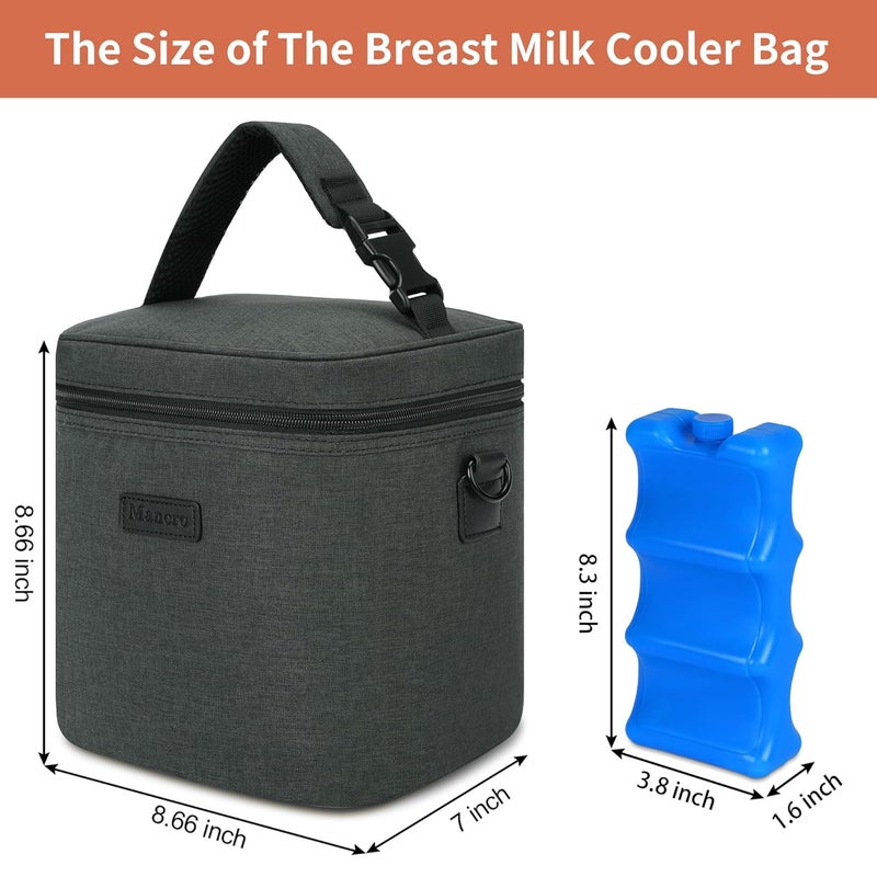Mancro Breastmilk Cooler Bag with Ice Pack, Insulated Bottle Bag for 6 Baby Bottles (Up to 9 Ounce) with Shoulder Strap for Nursing Moms on The Go or Daycare, Dark Grey - Image 2